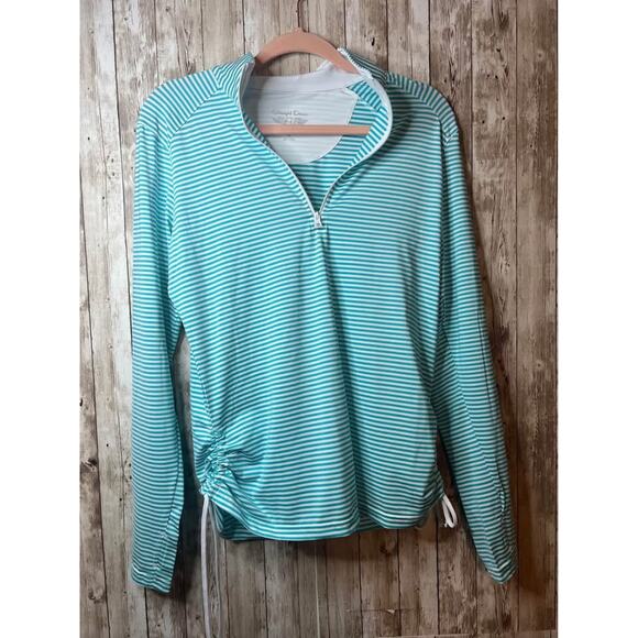 🌊⛳ Straight Down Aqua & White Striped Quarter-Zip Pullover – Women’s Large ⛳🌊 - Picture 1 of 5